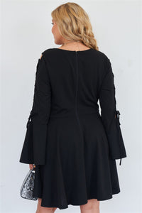 Plus Size Lace Up Detail Bell Sleeve Dress