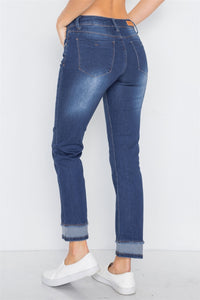 Mid-rise Contrast Hem Jeans Pants