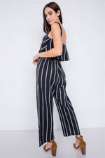 Load image into Gallery viewer, Stripe Buckle Shoulder Wide Leg Jumpsuit
