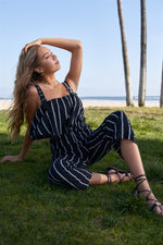 Load image into Gallery viewer, Stripe Buckle Shoulder Wide Leg Jumpsuit
