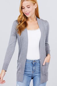 Long Sleeve Rib Banded Cardigan with Pockets