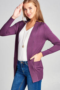 Long Sleeve Rib Banded Cardigan with Pockets