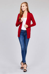 Long Sleeve Rib Banded Cardigan with Pockets