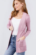 Load image into Gallery viewer, Long Sleeve Rib Banded Cardigan with Pockets
