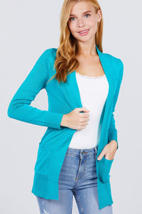 Long Sleeve Rib Banded Cardigan with Pockets