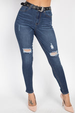 Load image into Gallery viewer, High Waist Belted Skinny Jeans
