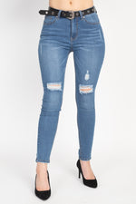 Load image into Gallery viewer, High Waist Belted Skinny Jeans
