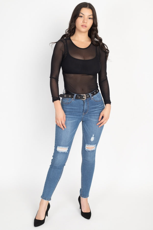 High Waist Belted Skinny Jeans