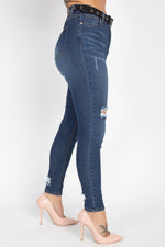 Load image into Gallery viewer, High Waist Belted Skinny Jeans
