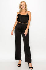 Load image into Gallery viewer, Ruffle Trim Belted Jumpsuit
