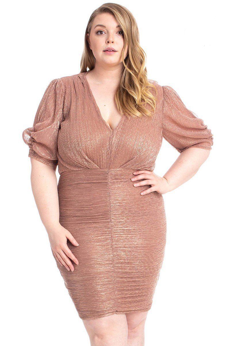 Ribbed Shimmer Shirring Mini Dress