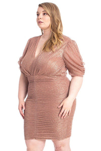 Ribbed Shimmer Shirring Mini Dress