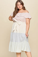 Load image into Gallery viewer, Tiered Off-shoulder Flounce Dress Featuring Stripe Details And Self Ties.
