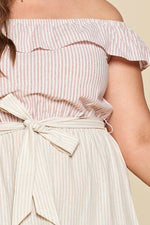 Load image into Gallery viewer, Tiered Off-shoulder Flounce Dress Featuring Stripe Details And Self Ties.
