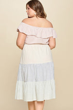 Load image into Gallery viewer, Tiered Off-shoulder Flounce Dress Featuring Stripe Details And Self Ties.
