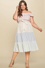 Load image into Gallery viewer, Tiered Off-shoulder Flounce Dress Featuring Stripe Details And Self Ties.
