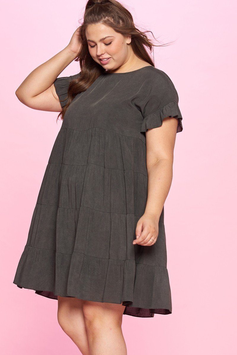 Solid Washed Woven Babydoll Dress