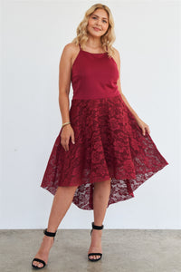 Plus Size Square Neckline Hi-low Floral Lace Maxi Dress