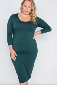 Plus Size Basic Long Sleeve Midi Dress