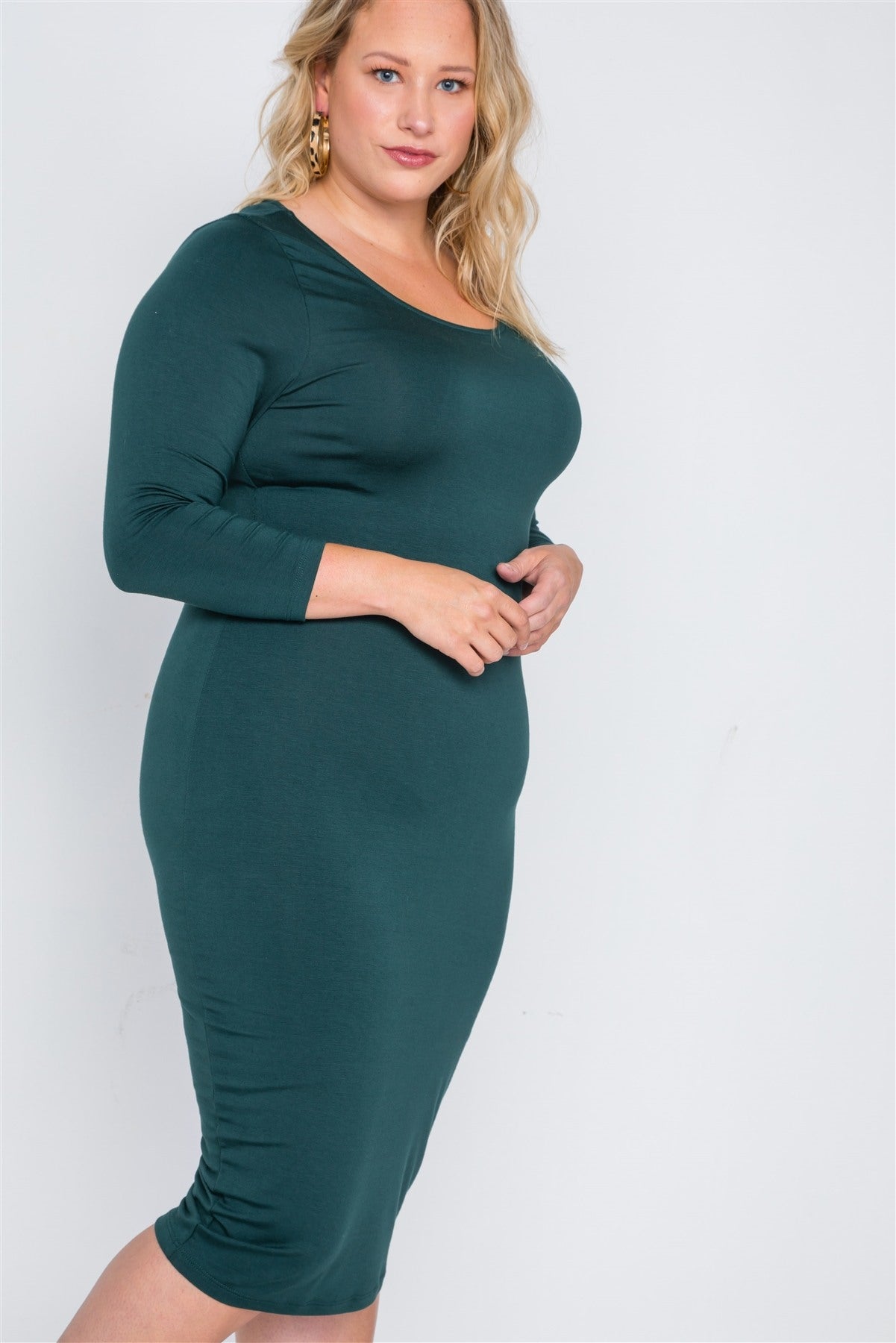 Plus Size Basic Long Sleeve Midi Dress