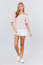 Load image into Gallery viewer, Short Sleeve Off The Shoulder Eyelet Woven Top
