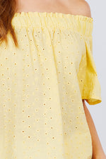 Load image into Gallery viewer, Short Sleeve Off The Shoulder Eyelet Woven Top
