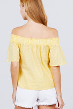 Load image into Gallery viewer, Short Sleeve Off The Shoulder Eyelet Woven Top
