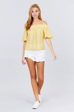 Load image into Gallery viewer, Short Sleeve Off The Shoulder Eyelet Woven Top
