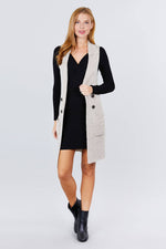 Load image into Gallery viewer, Sleeveless Notched Collar With Side Pocket Long Sweater Vest
