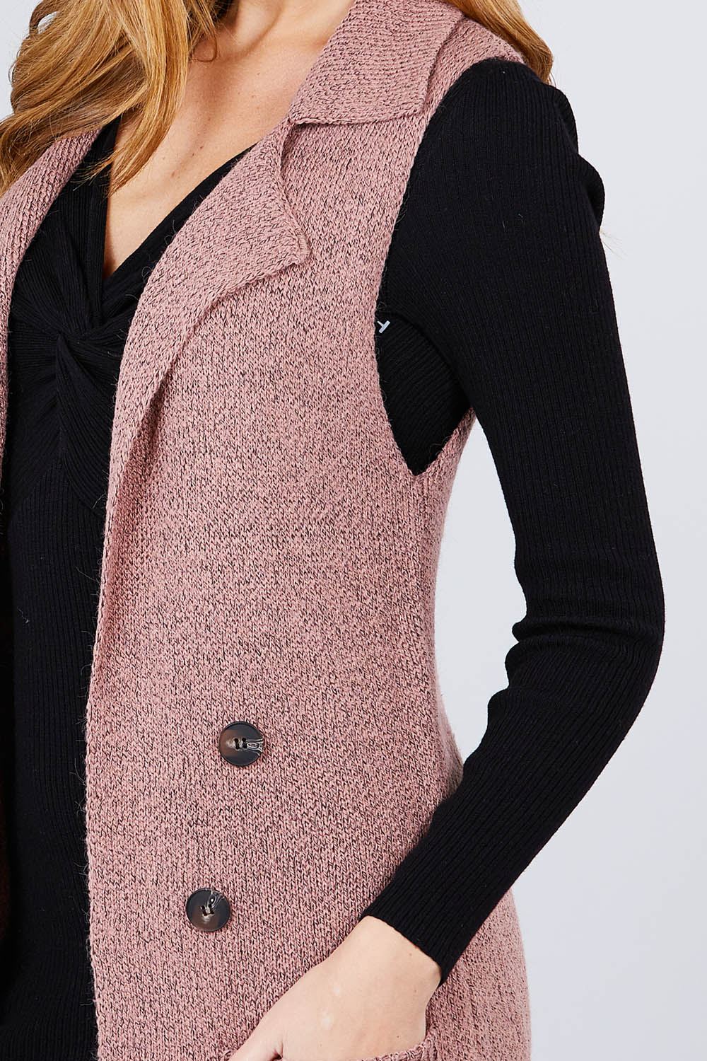 Sleeveless Long Sweater Vest with Pockets