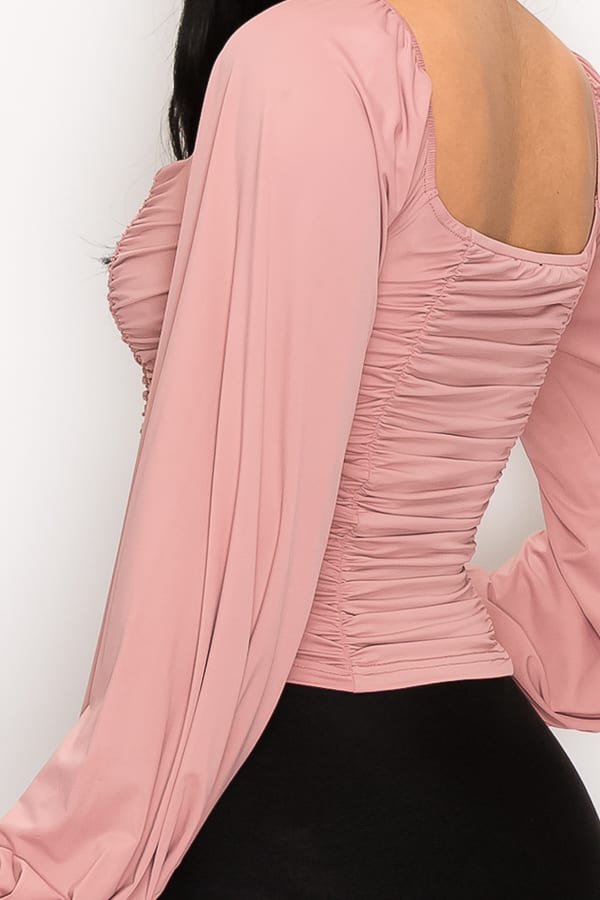 Ruched Sweetheart Neck Long Sleeve Top