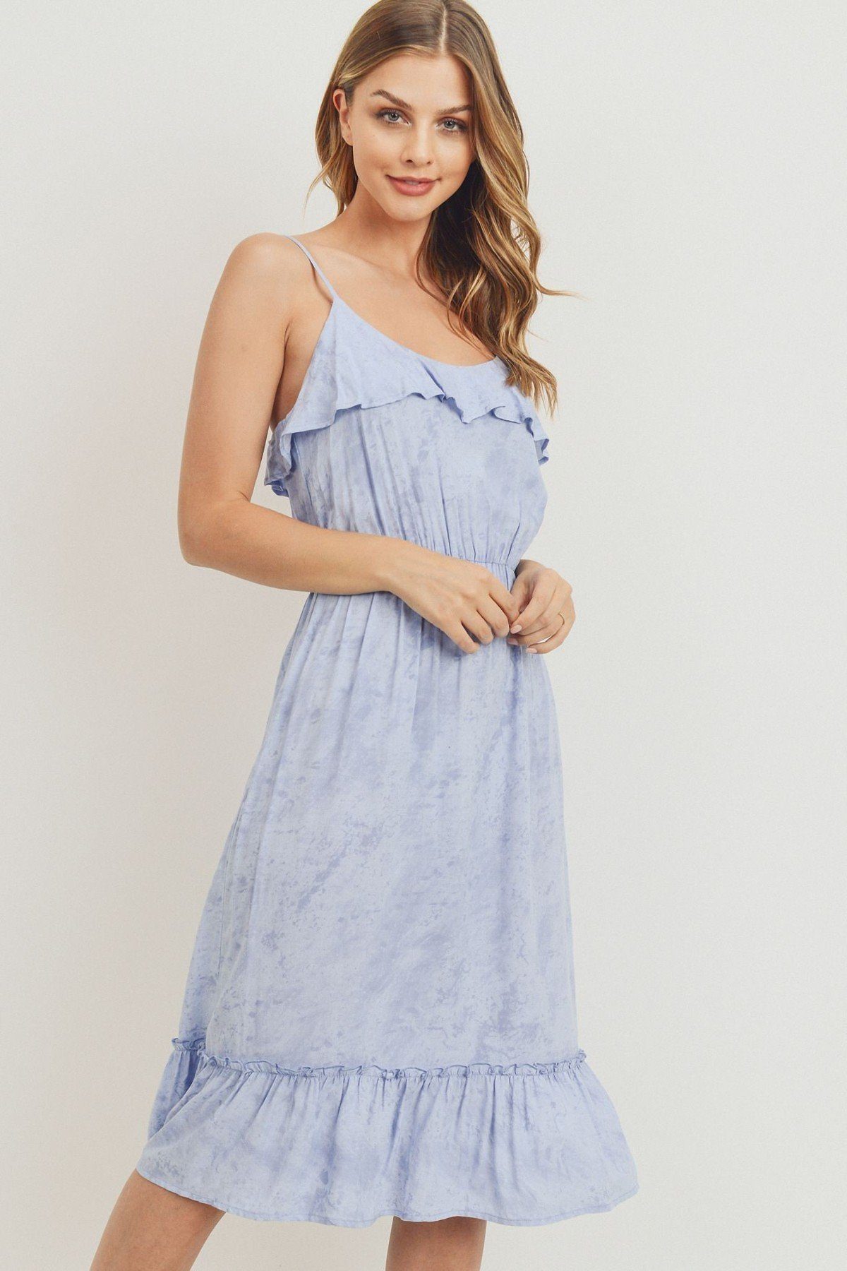 Ruffle Hem Spaghetti Strap Midi Dress