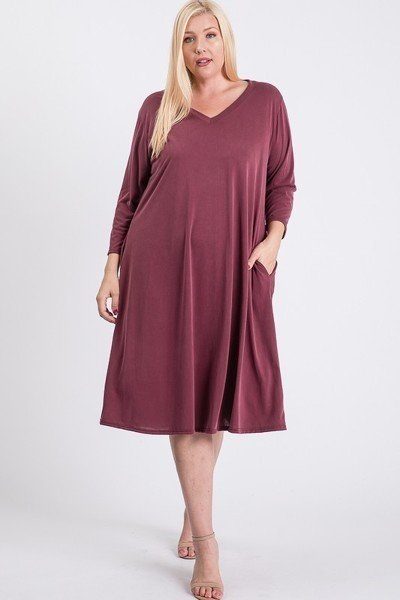 V-neck Hidden Pocket Swing Dress