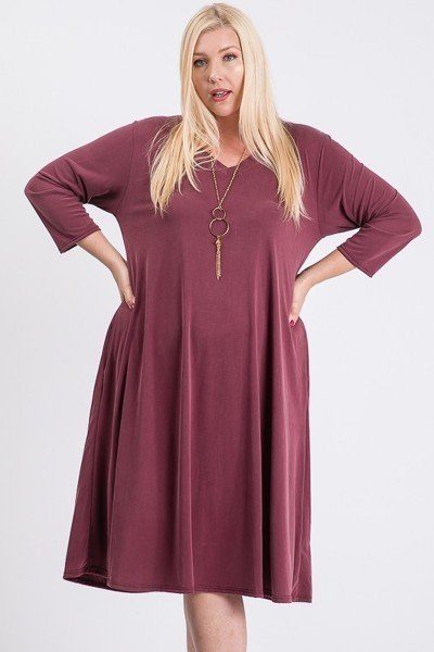 V-neck Hidden Pocket Swing Dress