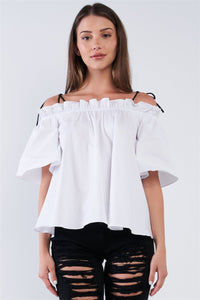 Cotton Stretchy Ruffle Hem Off-the-shoulder Top