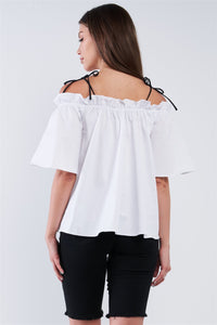 Cotton Stretchy Ruffle Hem Off-the-shoulder Top