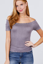 Load image into Gallery viewer, Short Sleeve Off The Shoulder Smocked Top
