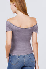 Load image into Gallery viewer, Short Sleeve Off The Shoulder Smocked Top
