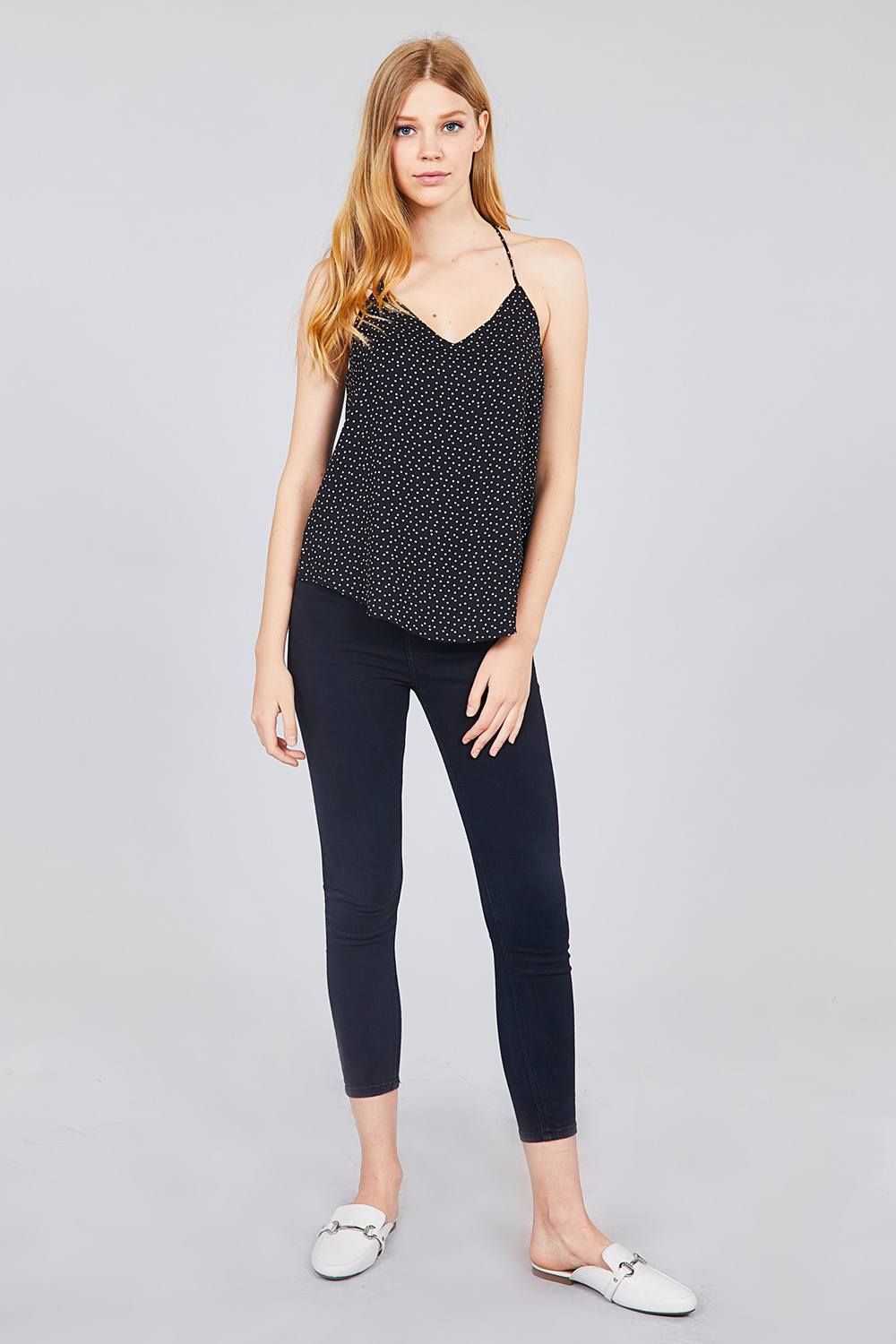 V-neck with Back Strap Dot Print Cami Top