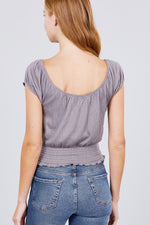 Load image into Gallery viewer, Short Puff Sleeve Front Tie Knit Gauze Top
