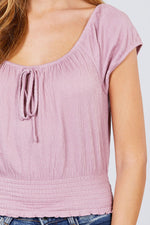 Load image into Gallery viewer, Short Puff Sleeve Front Tie Knit Gauze Top
