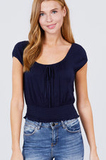 Load image into Gallery viewer, Short Puff Sleeve Front Tie Knit Gauze Top
