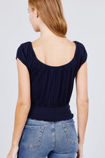 Load image into Gallery viewer, Short Puff Sleeve Front Tie Knit Gauze Top
