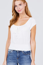 Load image into Gallery viewer, Short Puff Sleeve Front Tie Knit Gauze Top
