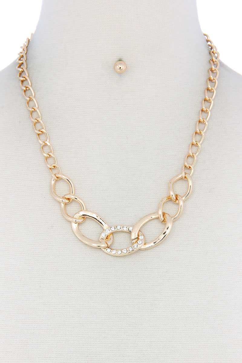 Rhinestone Oval Shape Linked Necklace