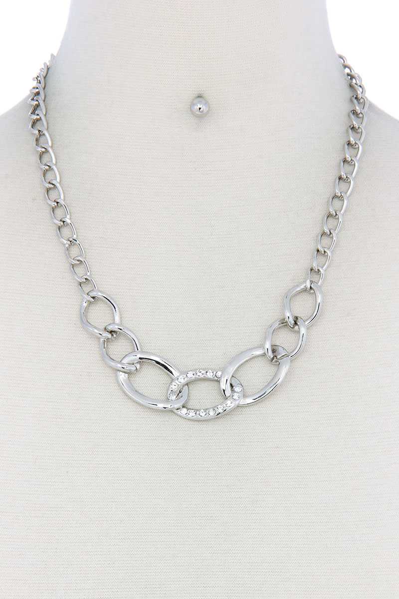 Rhinestone Oval Shape Linked Necklace