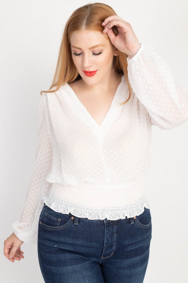 V-neck Blouse with Smocked Waist