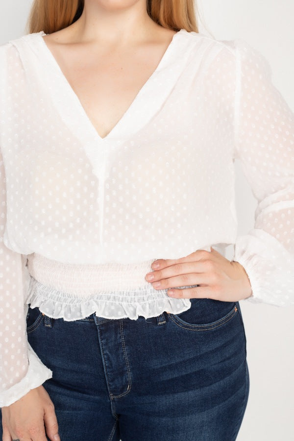 V-neck Blouse with Smocked Waist