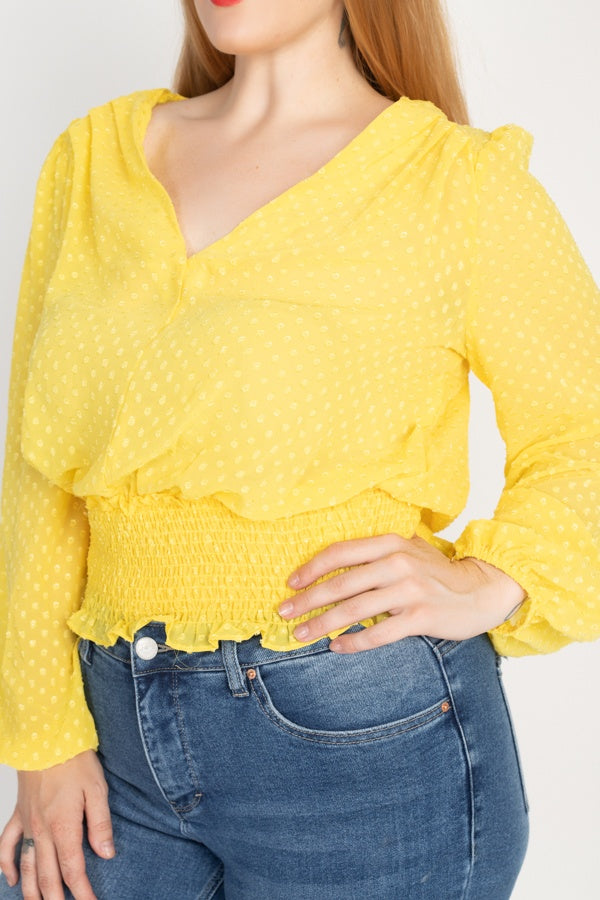 V-neck Blouse with Smocked Waist