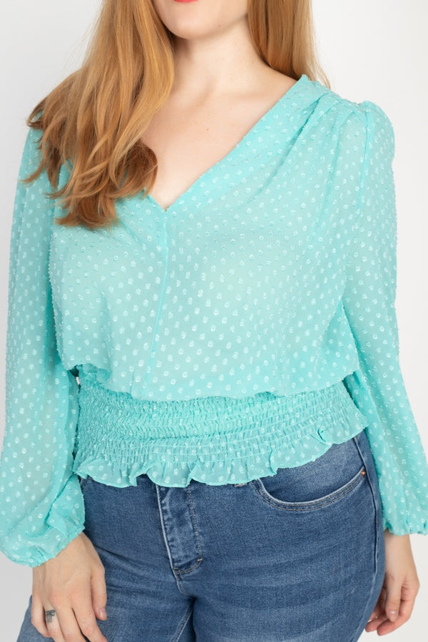 V-neck Blouse with Smocked Waist